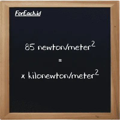 Example newton/meter<sup>2</sup> to kilonewton/meter<sup>2</sup> conversion (85 N/m<sup>2</sup> to kN/m<sup>2</sup>)